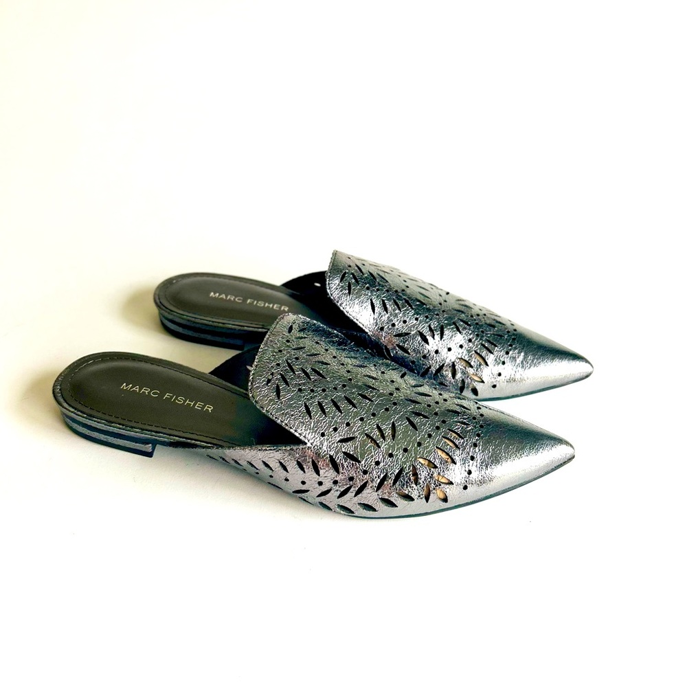 Marc Fisher Silver Leather Point Toe Mules size 7.5.